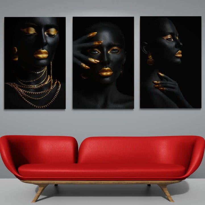Set 3 Tablouri canvas - Trio gold black - Cameradevis.ro