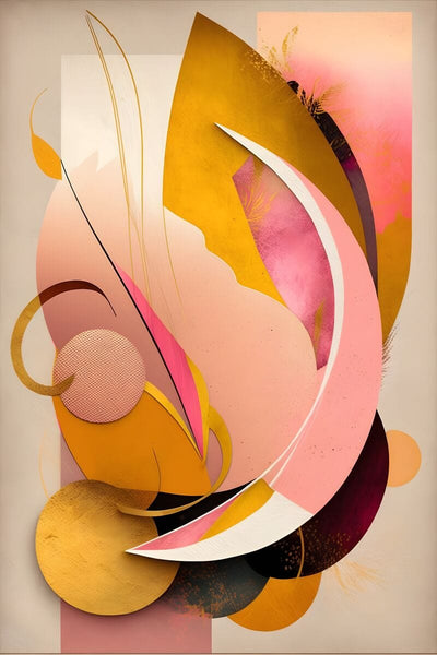 Tablou decorativ - Abstract cu auriu si roz