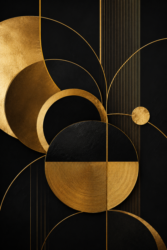 Tablou decorativ Abstract negru-gold, imprimeu auriu pe fundal negru