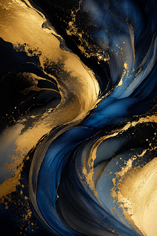 Tablou decorativ Gold-Albastru Abstract, auriu cu accente albastre