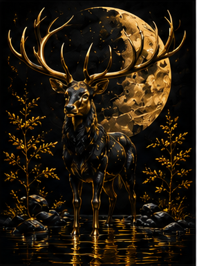 Tablou decorativ Gold Deer, cerb auriu pe fundal negru