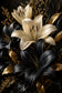 Tablou decorativ cu crin crem si crin negru cu frunze aurii