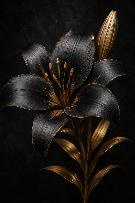 Tablou decorativ cu crin negru stilizat cu nervuri aurii