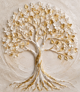 Tablou decorativ Arborele Vietii Alb si Auriu