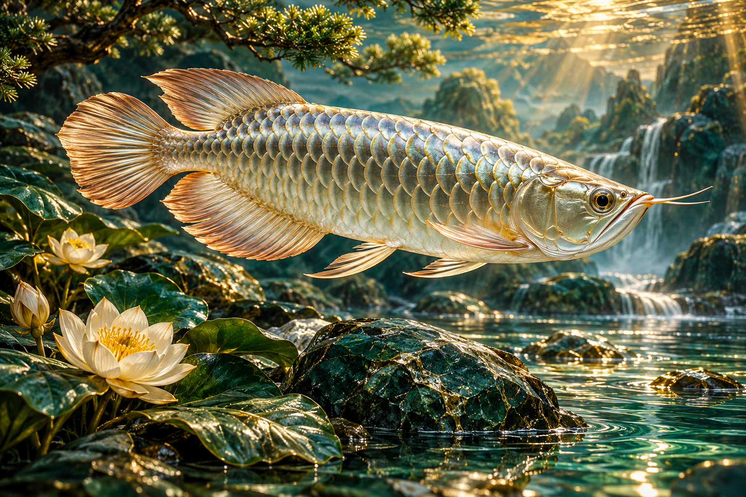 Tablou decorativ - Arowana Argintie la Cascada
