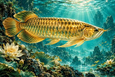 Tablou decorativ - Arowana Aurie in Lumina Apei