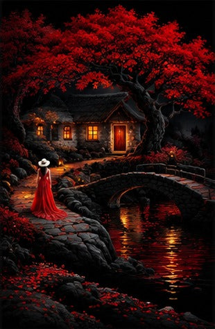 Tablou decorativ - Barca rosie pe lac