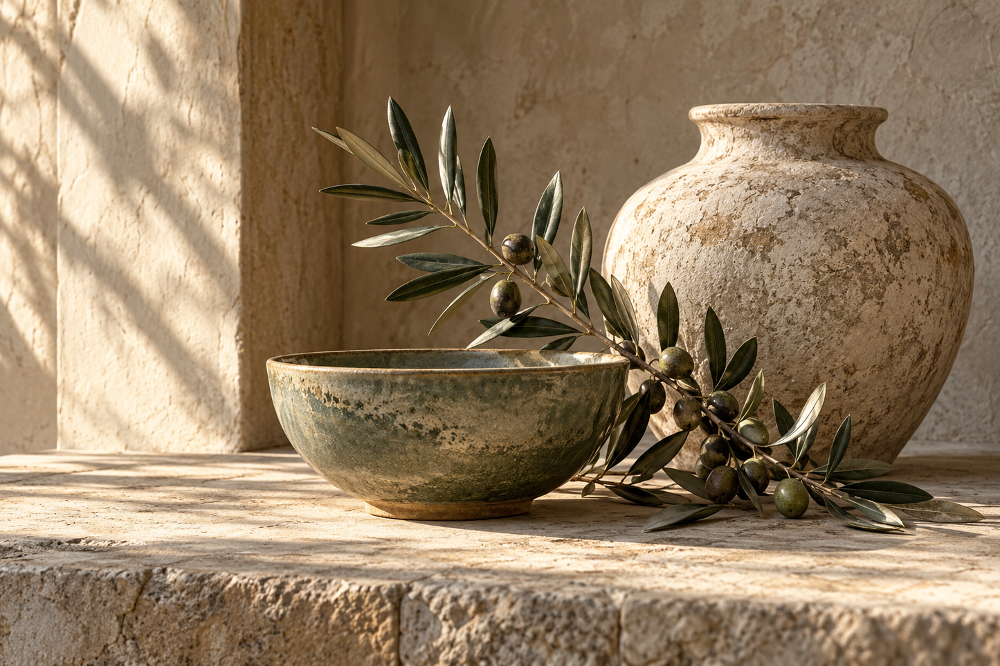 Tablou decorativ - Bol Verde si Ramura de Maslin