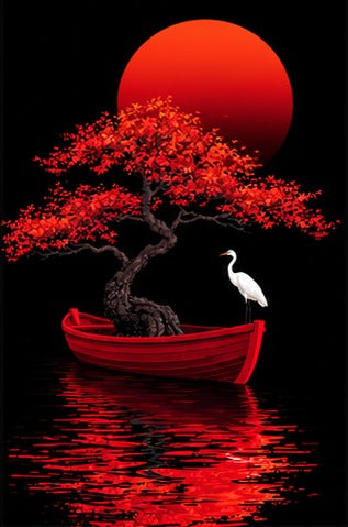 Tablou decorativ - Bonsai rosu in barca