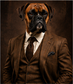 Tablou decorativ Boxerul in Costum Maro, caine boxer imbracat elegant