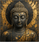 Tablou decorativ Buddha cu Accente Aurii, statuie Buddha si foita de aur