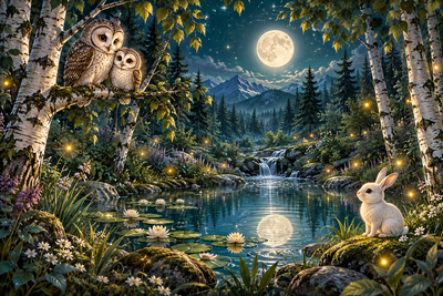 Tablou decorativ - Bufnitele sub Clar de Luna