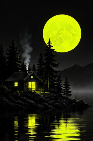 Tablou decorativ - Cabana cu fum sub luna verde