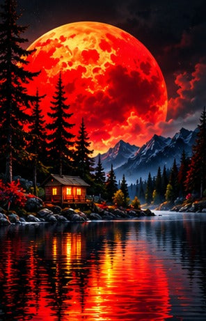 Tablou decorativ - Cabana sub luna rosie
