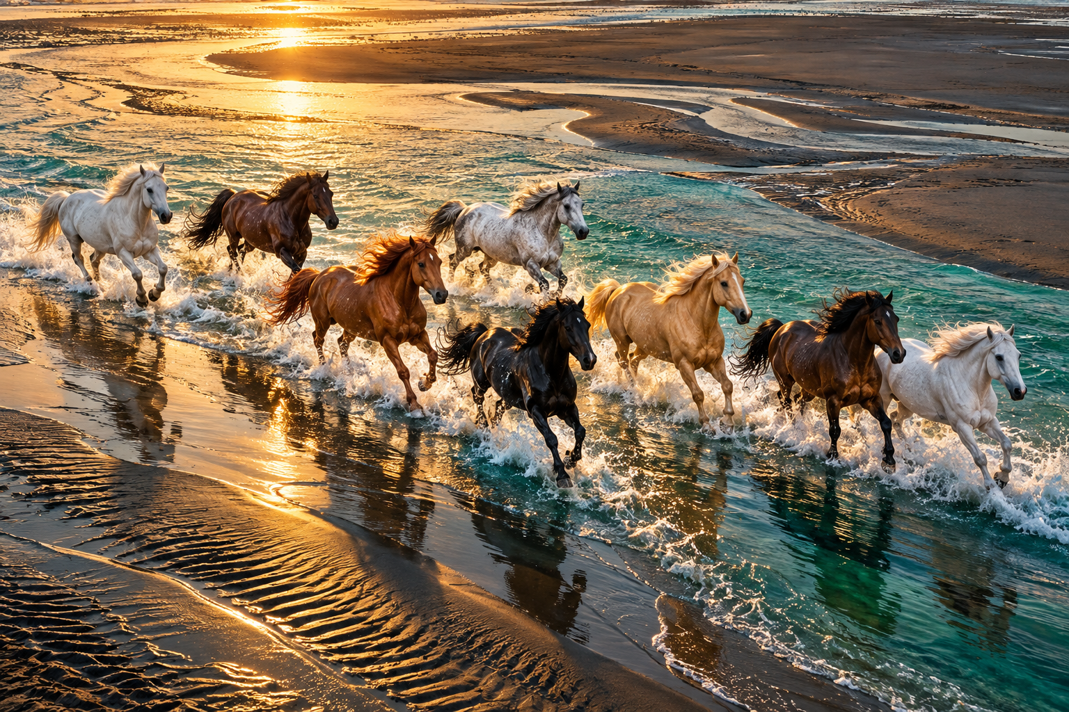 Tablou decorativ - Caii in Galop prin Estuar