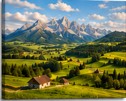 Tablou decorativ Campuri Verzi si Munti