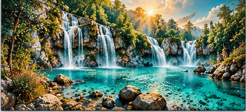 Tablou decorativ - Cascada cu raze aurii