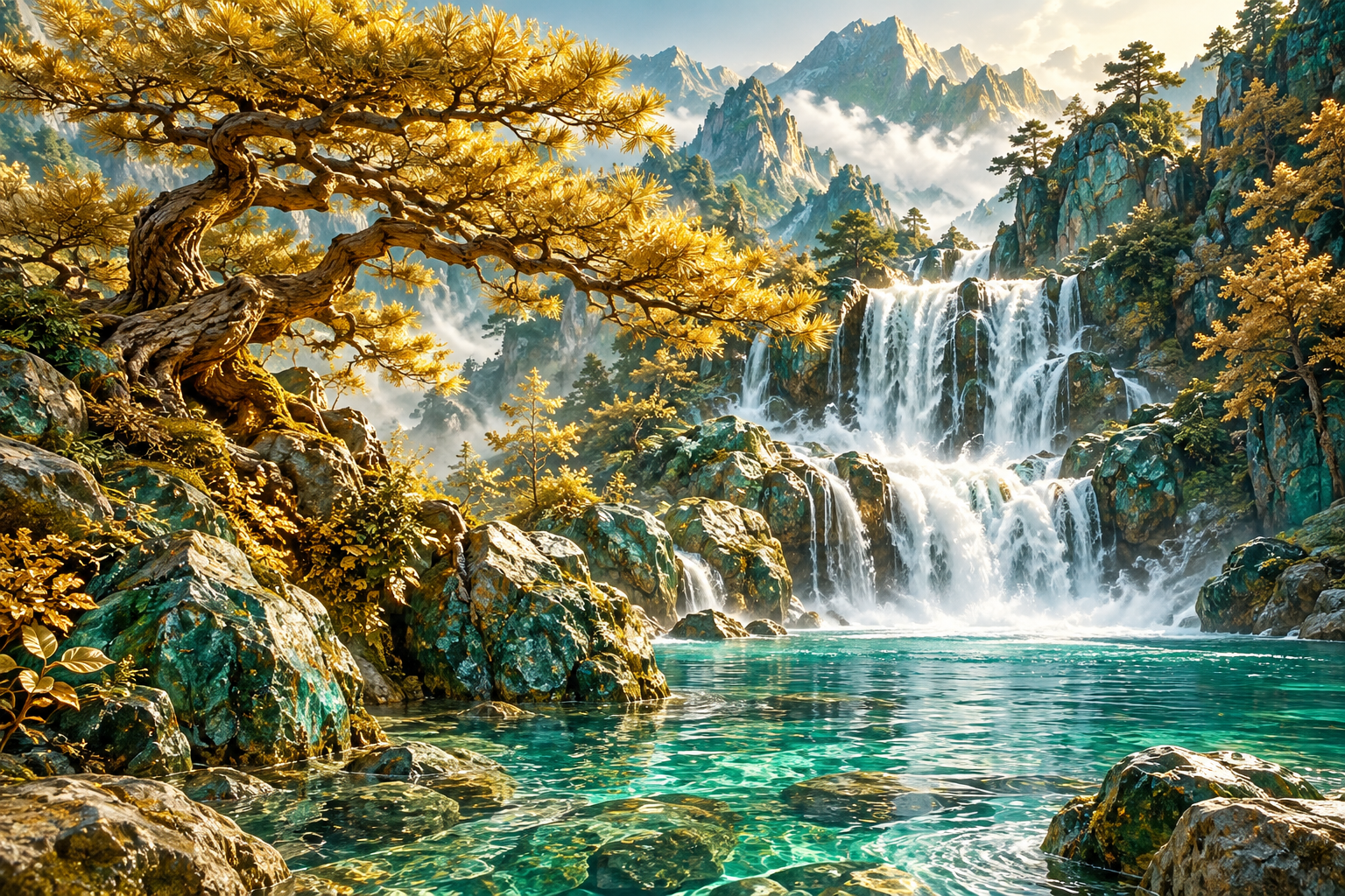 Tablou decorativ - Cascada sub Copacul Auriu