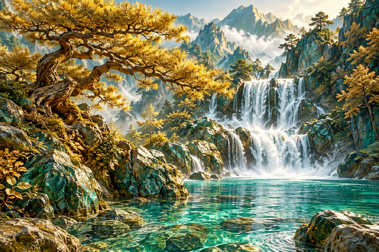 Tablou decorativ - Cascada sub Copacul Auriu