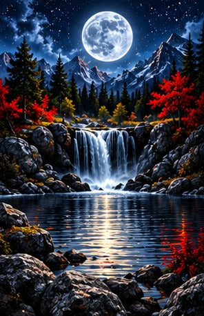 Tablou decorativ - Cascada sub luna plina