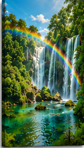Tablou decorativ Cascade Tropicale cu Curcubeu