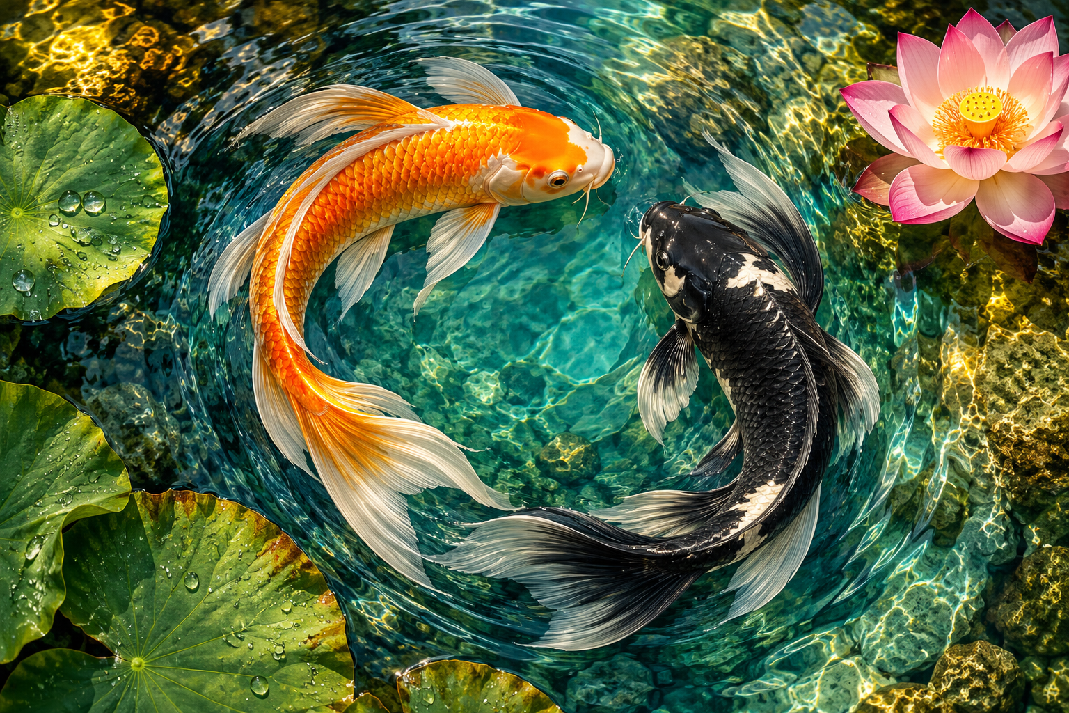 Tablou decorativ - Cercul Koi si Lotusul