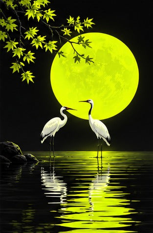 Tablou decorativ - Cocorii sub luna verde