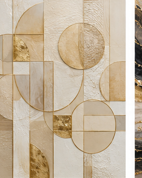 Tablou decorativ Compozitie Geometrica Bej si Auriu
