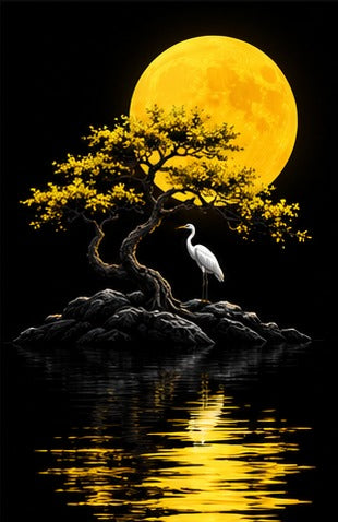 Tablou decorativ - Copac auriu cu egreta
