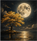 Tablou decorativ Copacul Auriu sub Luna Plina, copac auriu si luna
