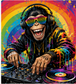 Tablou decorativ DJ-ul Curcubeu, maimuta DJ pe fundal multicolor
