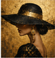 Tablou decorativ Doamna cu Palarie, portret elegant pe fundal auriu