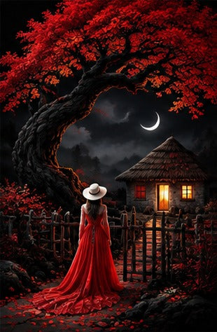Tablou decorativ - Doua egrete sub luna rosie