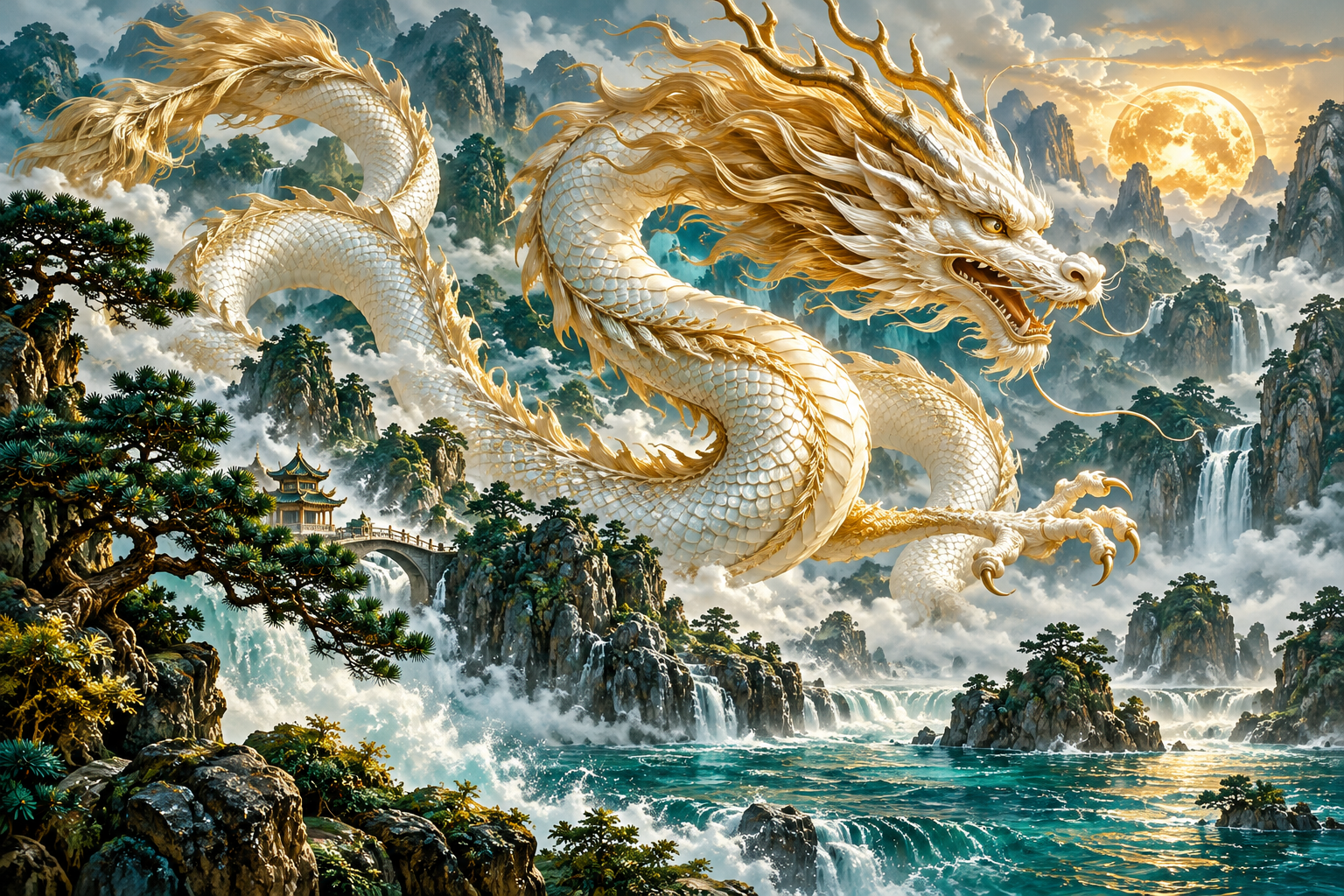 Tablou decorativ - Dragonul Alb al Cascadelor