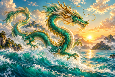 Tablou decorativ - Dragonul de Jad din Valuri