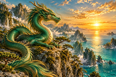 Tablou decorativ - Dragonul Verde de pe Stanca