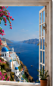 Tablou decorativ Fereastra spre Santorini