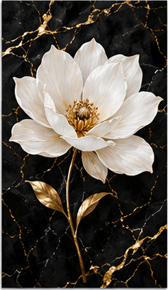Tablou decorativ Floare Alba pe Marmura Neagra