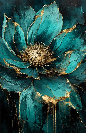 Tablou decorativ - Floare turcoaz aurie