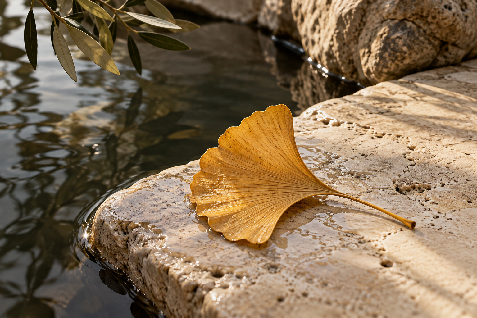 Tablou decorativ - Frunza de Ginkgo pe Piatra