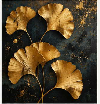 Tablou decorativ Frunze de Ginkgo Aurii, frunze aurii pe fundal inchis