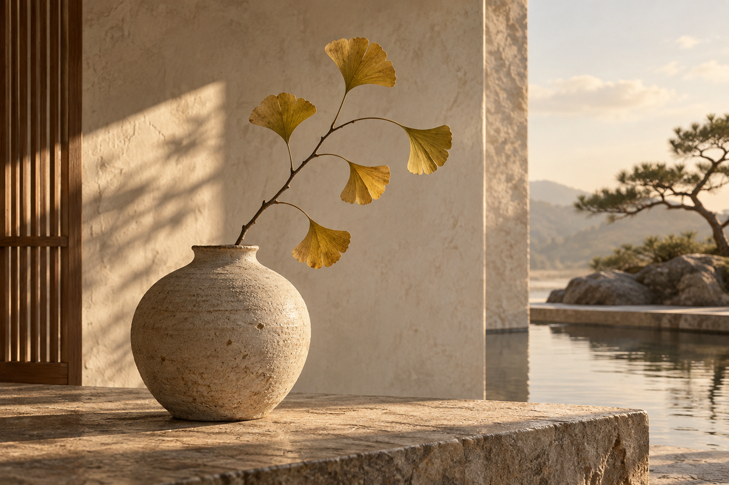 Tablou decorativ - Ginkgo cu Cinci Frunze Aurii