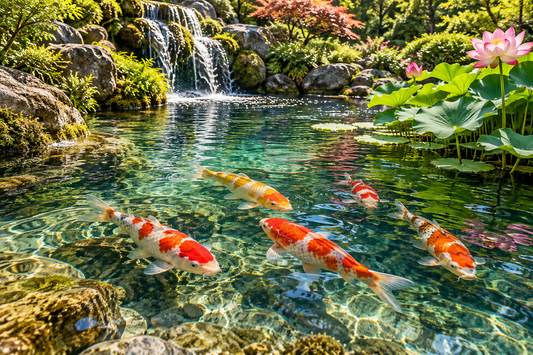 Tablou decorativ - Iazul Koi cu Cascada
