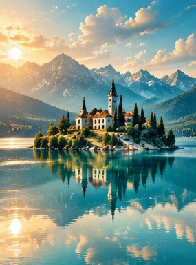 Tablou decorativ - Insula cu biserica si munti