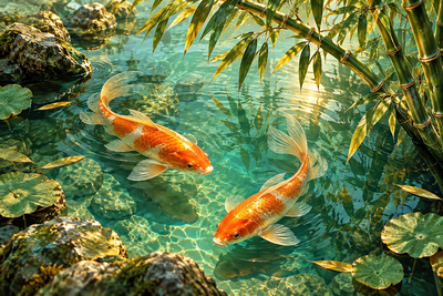Tablou decorativ - Koi sub Bambusi