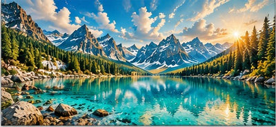Tablou decorativ - Lac alpin cu raze de soare
