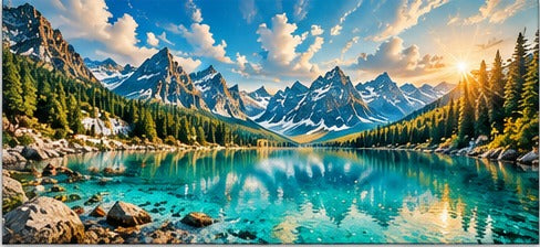 Tablou decorativ - Lac alpin cu raze de soare