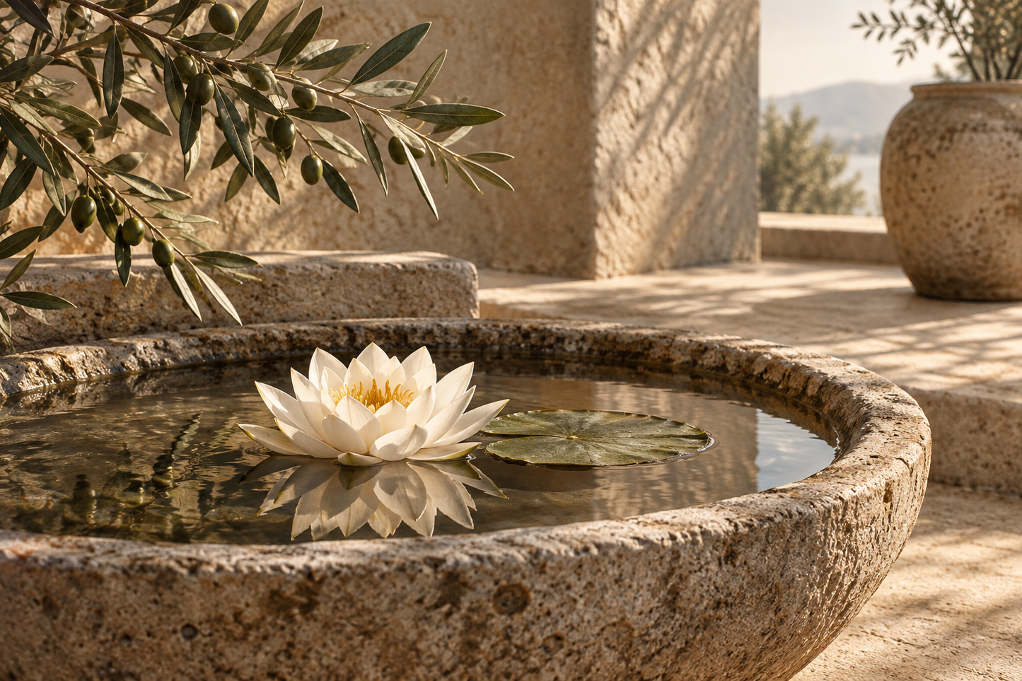 Tablou decorativ - Lotus Alb in Bazin de Piatra