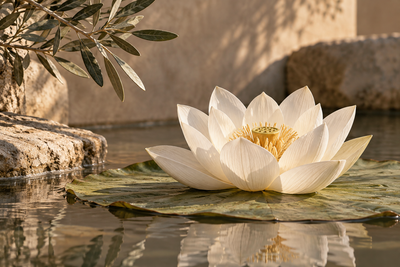 Tablou decorativ - Lotus Alb pe Frunza