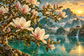 Tablou decorativ - Magnolii Roz pe Lac